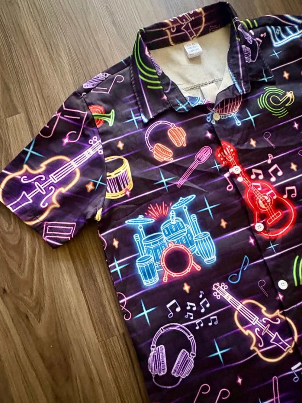 Neon Musical Instruments Button Down Party Short - Picture 3 of 10